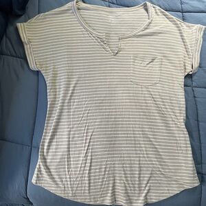 Old Navy Beige Striped Relaxed Pocket Tee